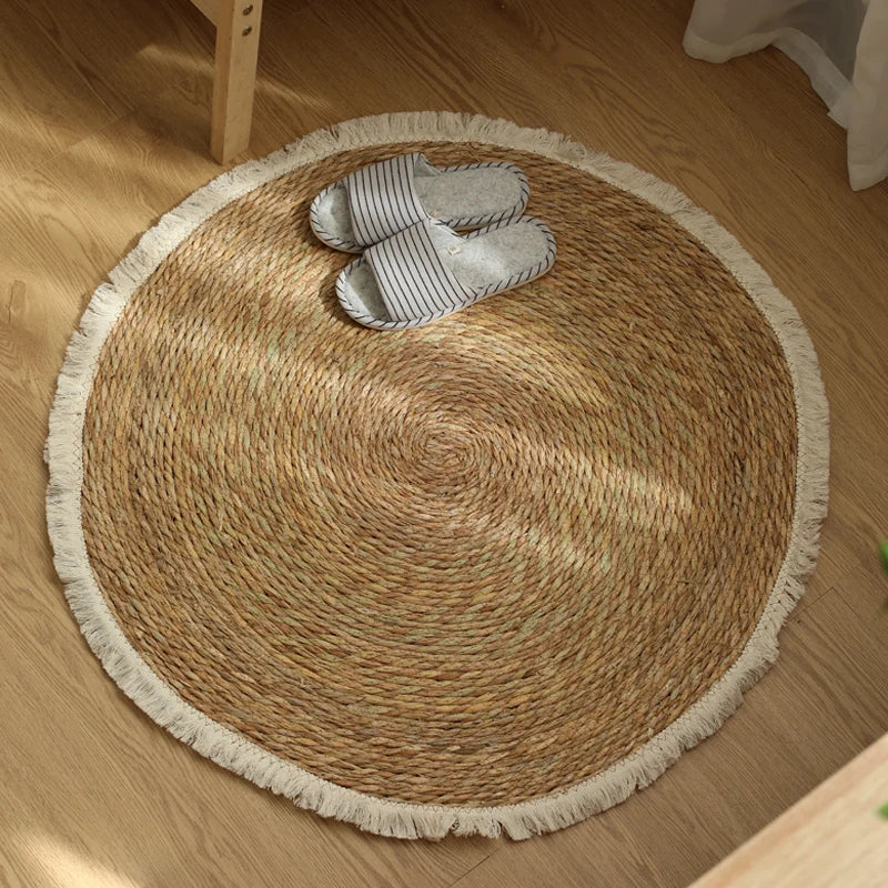 Woven Area Rug, Natural, Solid Farmhouse Design