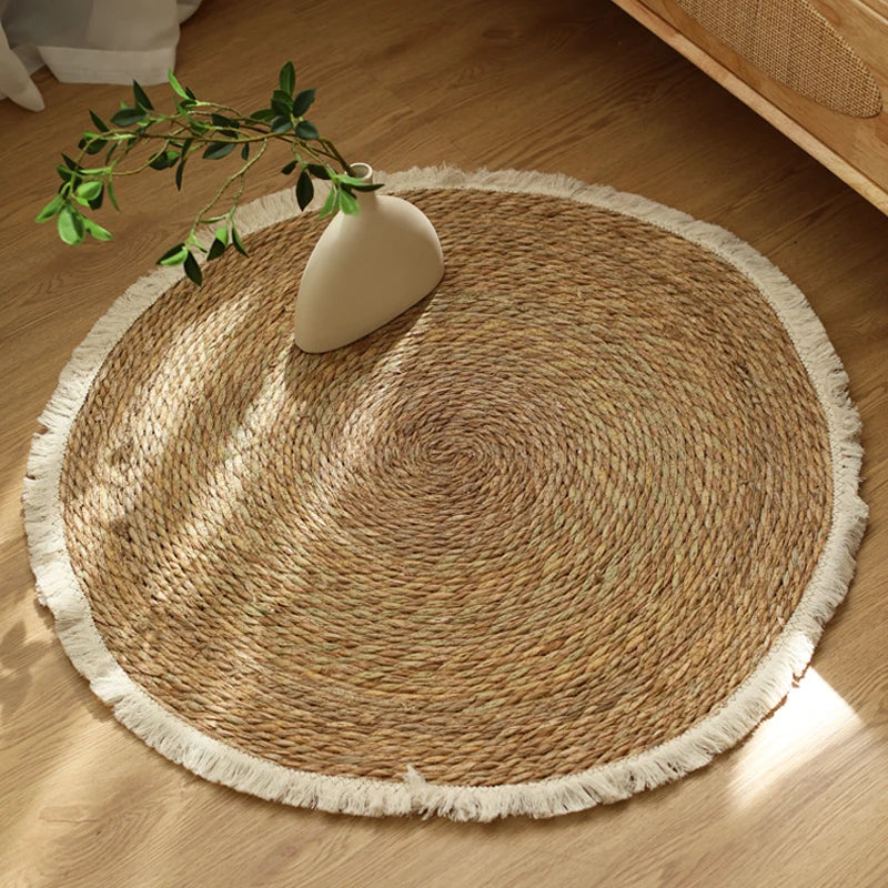 Woven Area Rug, Natural, Solid Farmhouse Design