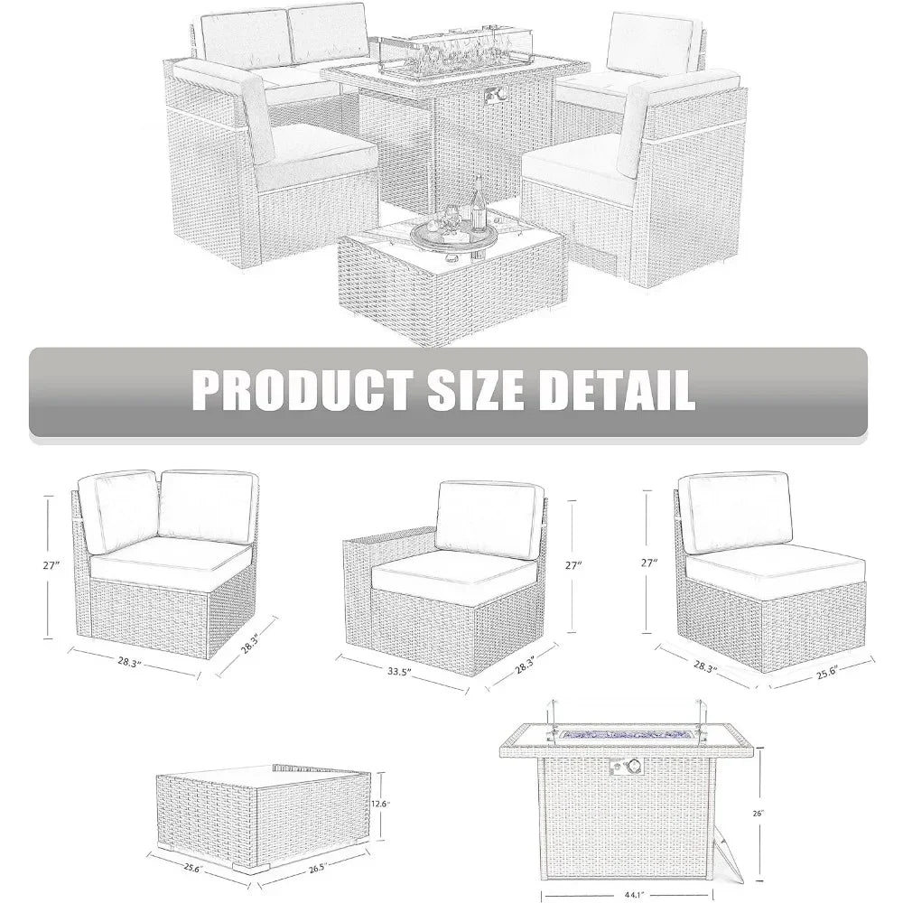 Outdoor Patio Furniture Set with Fire Pit Table, & Coffee Table