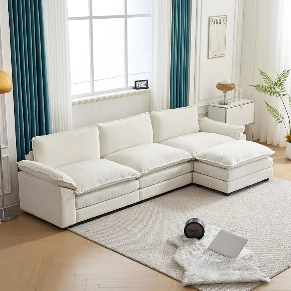 Sofa Sectional Deep 3-Seat Couch with Ottoman