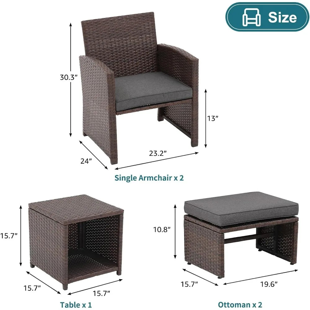 5-Piece chairs Wicker Patio Conversation Set with Ottomans & Storage Table