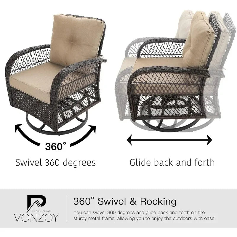 3 Pieces Patio Furniture Set,Outdoor Swivel Glider Rocker