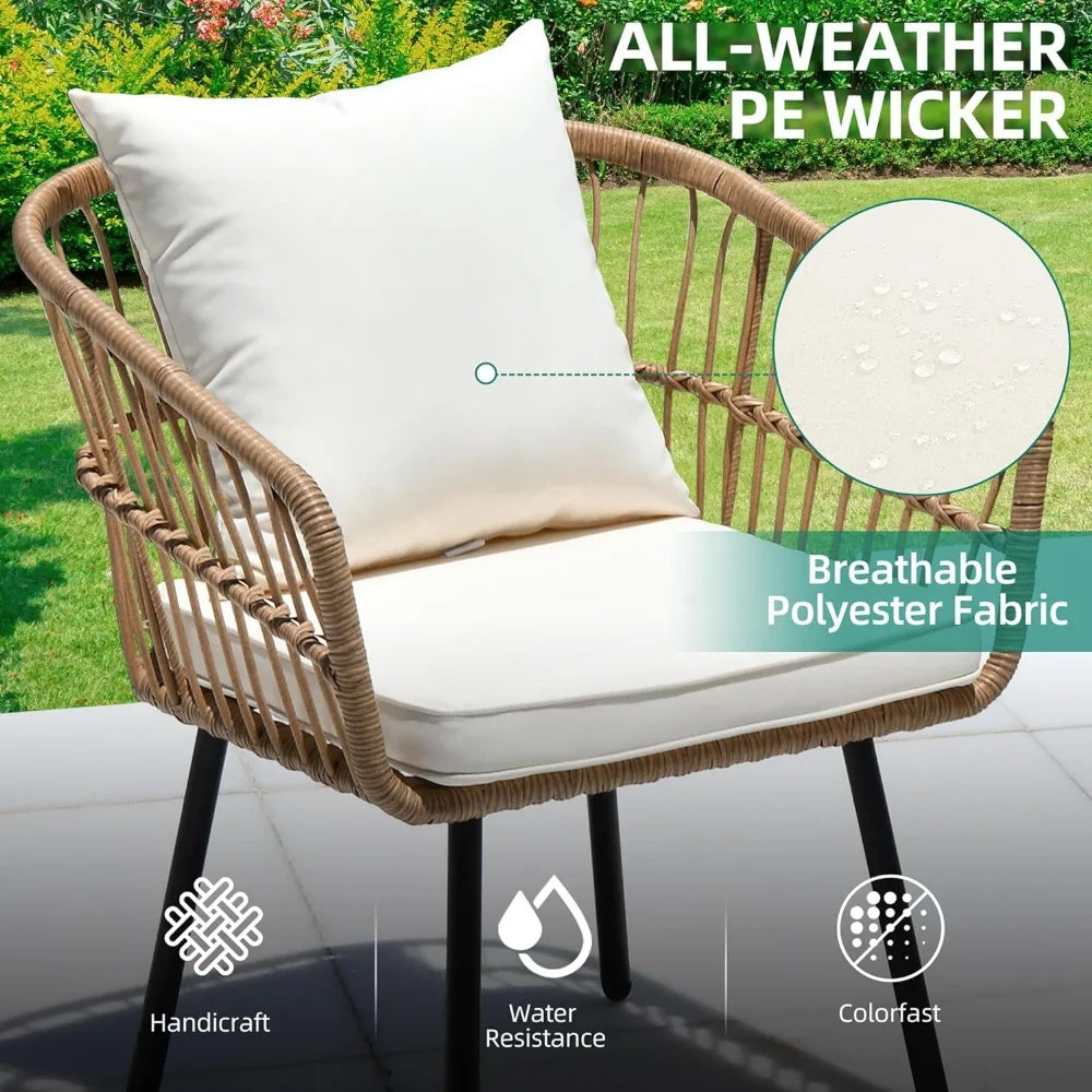 5-Piece Outdoor Wicker Furniture Set All Weather Set with Footrest Small Patio for Outside.