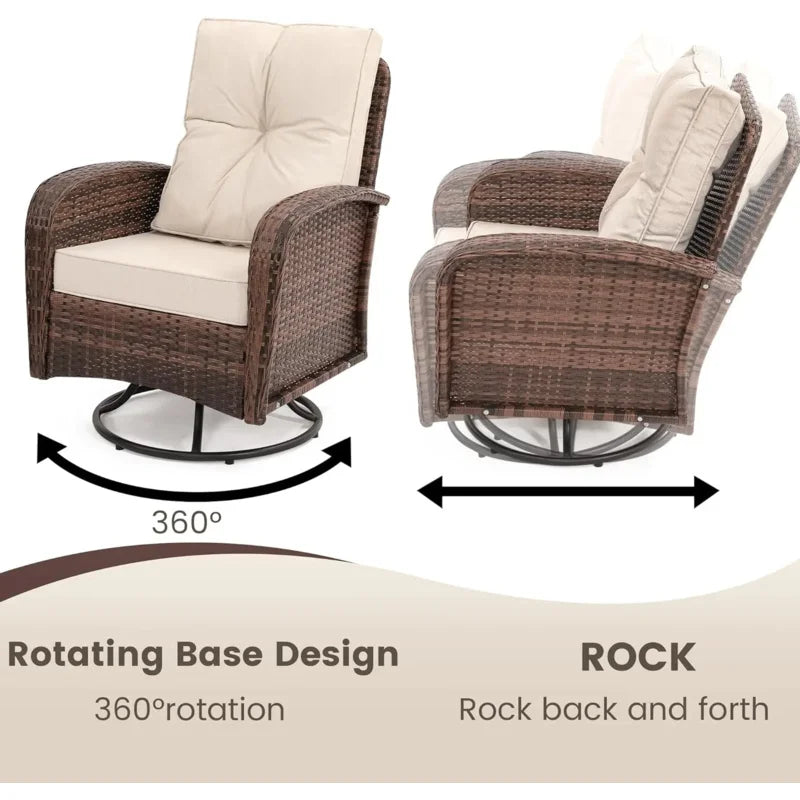 3PC Patio Furniture Set - Swivel Rocker Chair Bistro Set with Table,Beige Cushion.