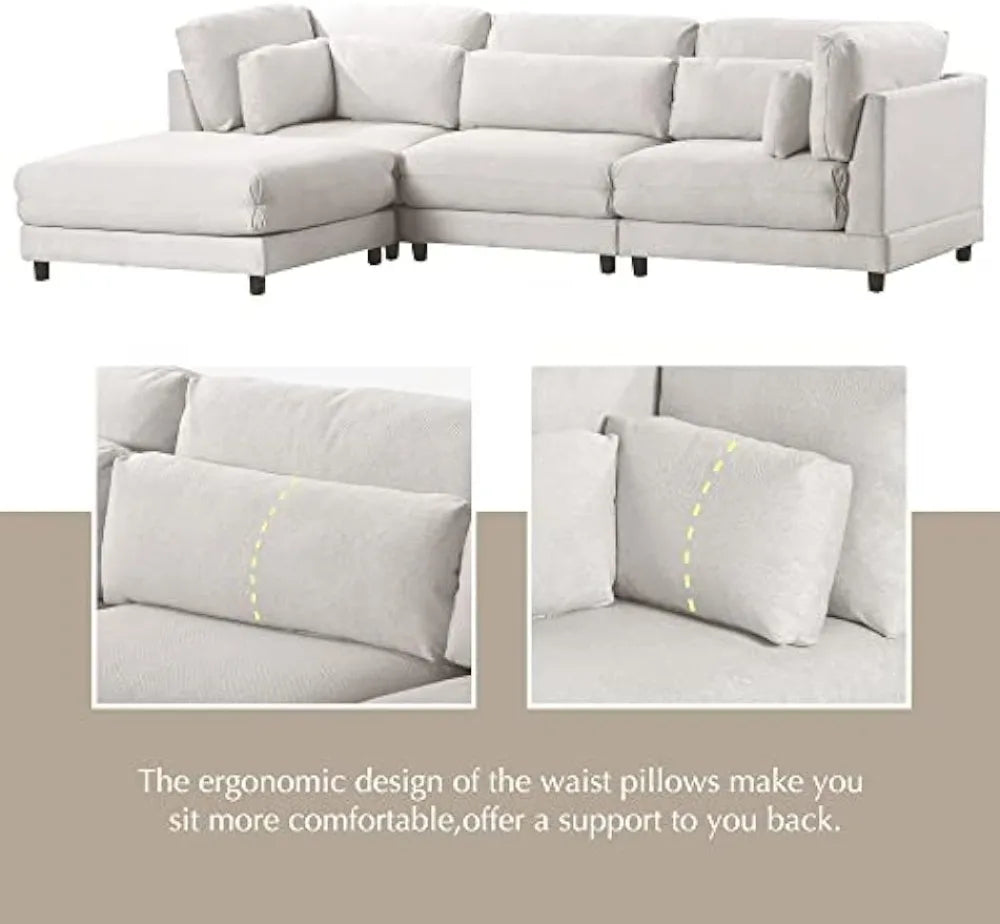 Sectional Comfy Cloud Living Room,L-Shape Chaise Lounge and Comfortable Waist Pillows