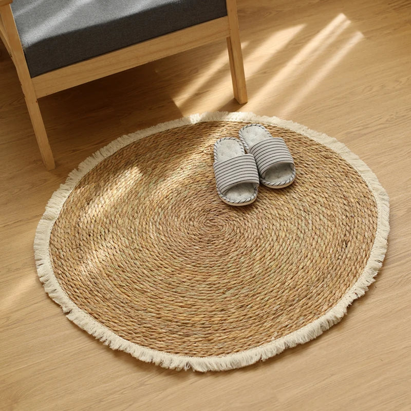 Woven Area Rug, Natural, Solid Farmhouse Design