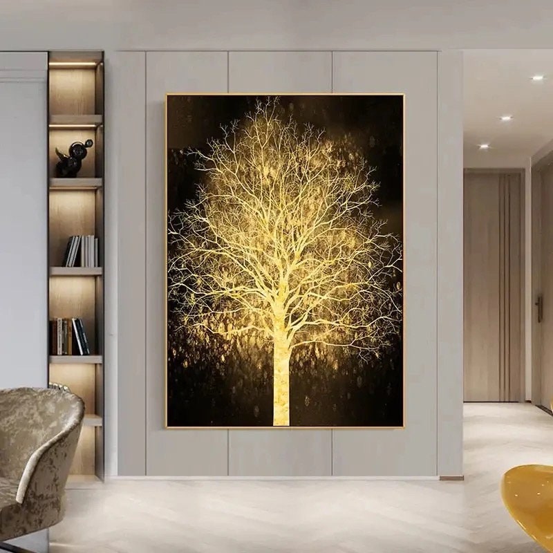 Golden Luxurious Floral Wall Art Print Poster Nordic Decoration Abstract Pictures for Modern Living Room Decor.