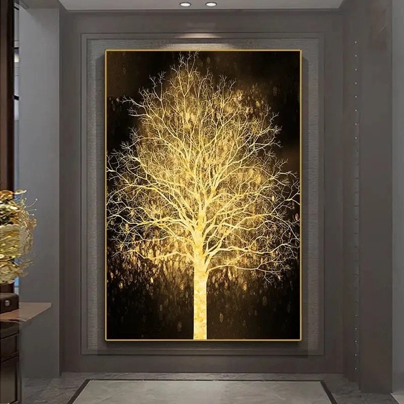 Golden Luxurious Floral Wall Art Print Poster Nordic Decoration Abstract Pictures for Modern Living Room Decor.