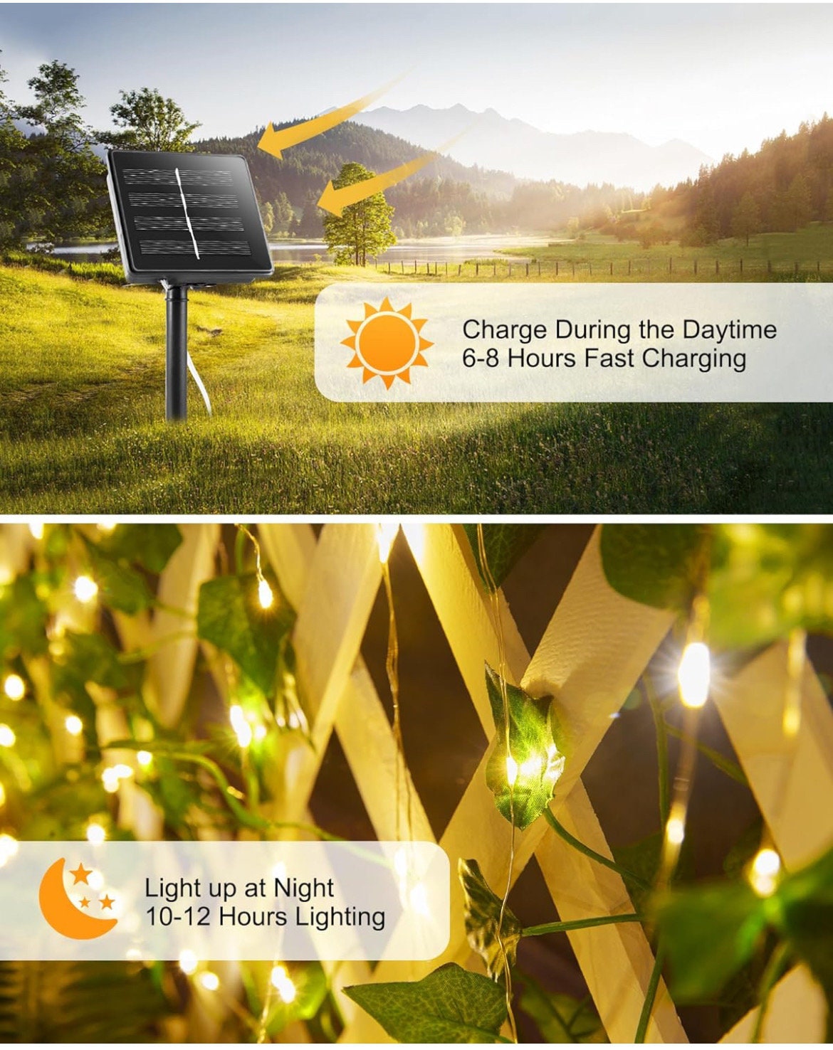 Solar Fairy Lights Outdoor, Solar String Lights with Ivy, Solar Plant Vine Lights for Camping Outside Garden Yard Fence Wall solar decks