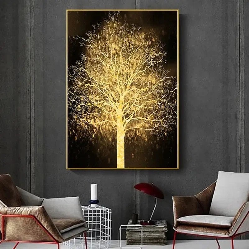 Golden Luxurious Floral Wall Art Print Poster Nordic Decoration Abstract Pictures for Modern Living Room Decor.