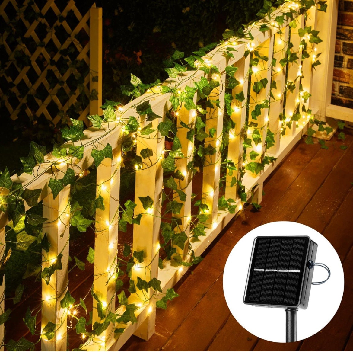 Solar Fairy Lights Outdoor, Solar String Lights with Ivy, Solar Plant Vine Lights for Camping Outside Garden Yard Fence Wall solar decks